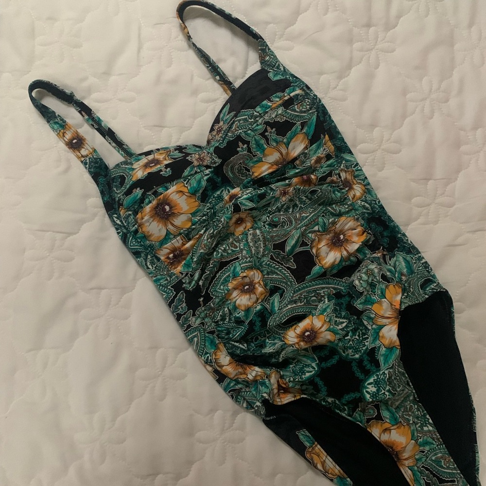 One piece tummy control swimsuit.